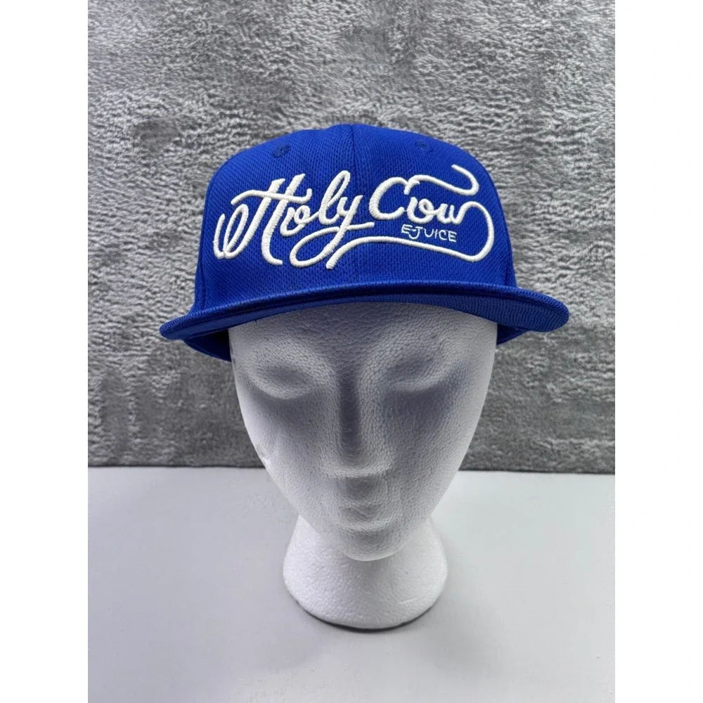 Holy Cow Decky Blue Flat Bill Hat Breathable Adjustable Snapback Mens Cap